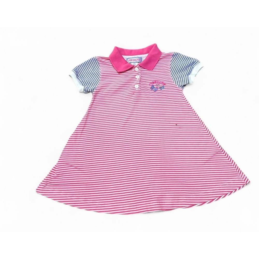 Vintage Jordache Girls Size 5/6 Pink Striped Polo Dress Butterfly Y2K 90s